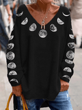 Women's Mysterious Moon Halloween Print V-Neck Top